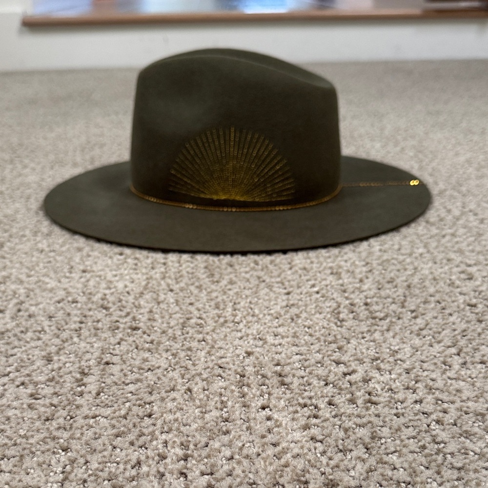 Elegant Olive Fedora Hat with Gold Accent